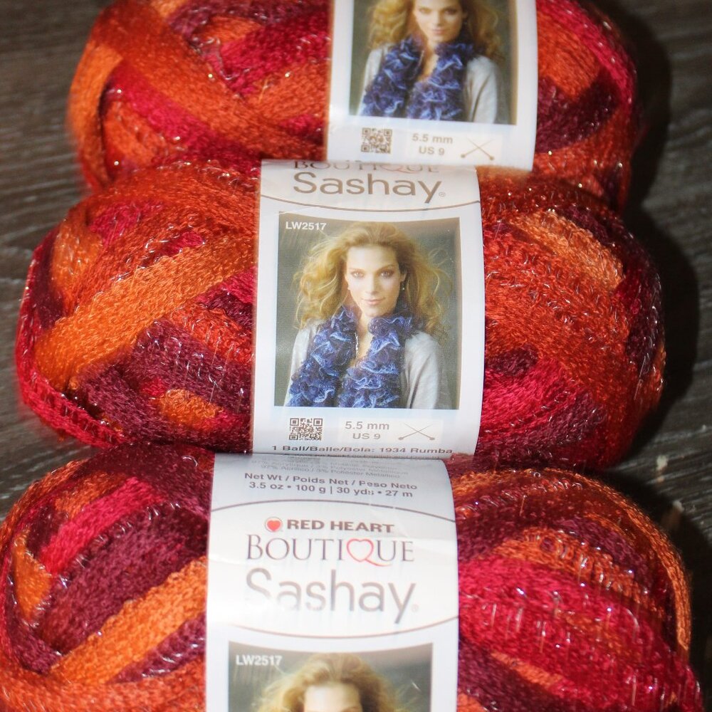 Red Heart Boutique Sashay Metallic Yarn 3 Skeins Salsa